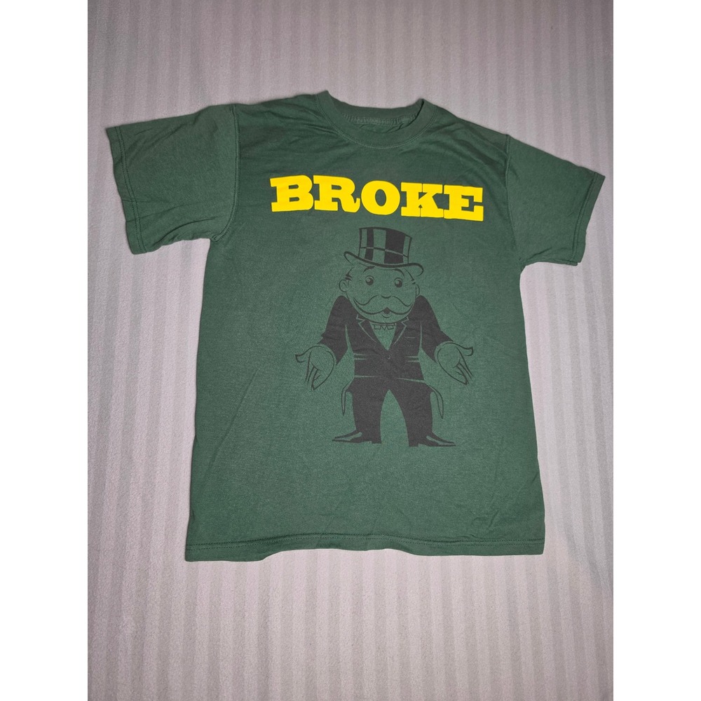 Fruit of the Loom Mens Broke Monopoly Man Graphic T-Shirt Green Small